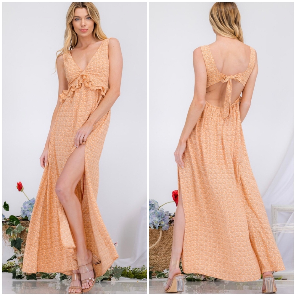 AMBITION Light Orange Open Bow Back Maxi Dress - Picture 7 of 9